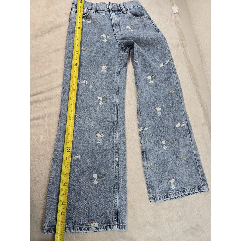 Justice Girls Peanuts Snoopy Wide Leg Acid Wash Jeans Light Blue Size 10